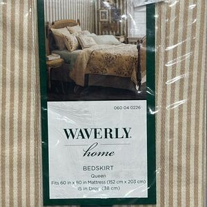 Waverly Home Bedskirt Beige Pinstripe Queen Size Cotton 15 Inch Drop